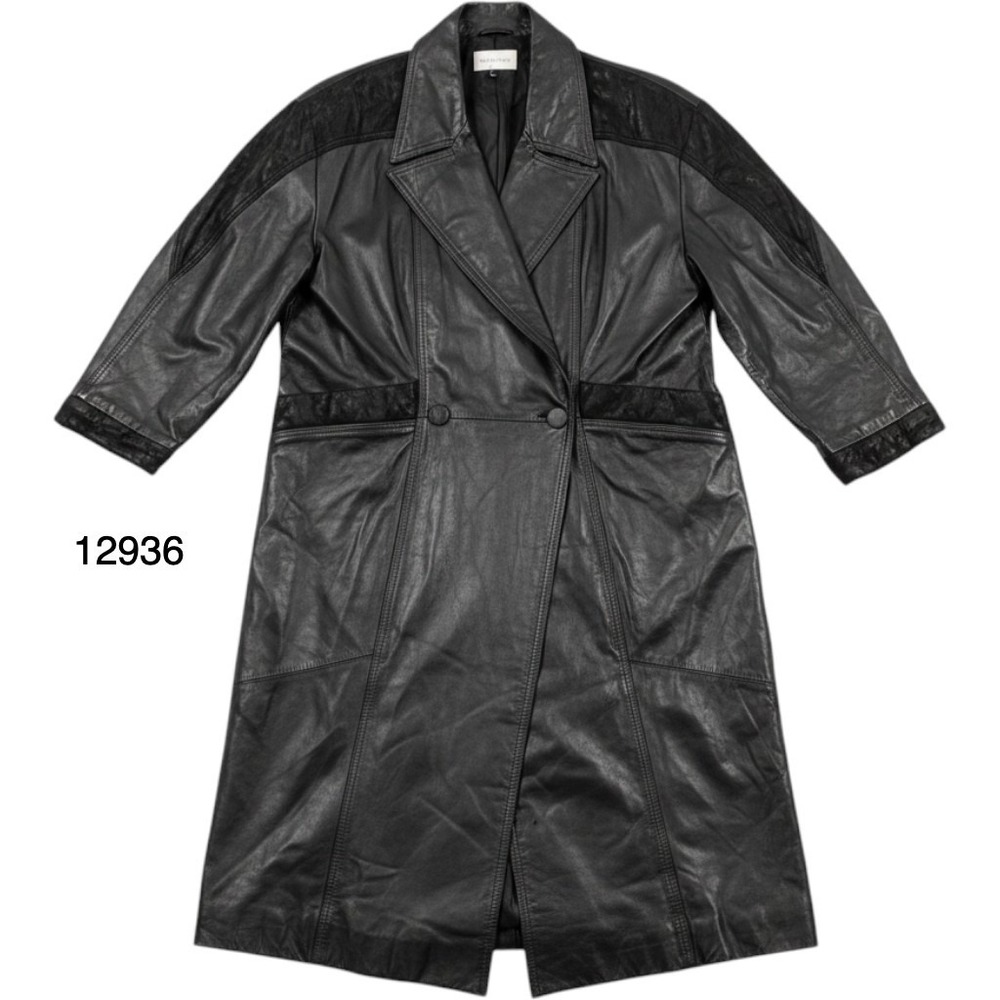 Charles Klein Trench Coat Womens S Black Excellent Vintage Leather Suede Trim